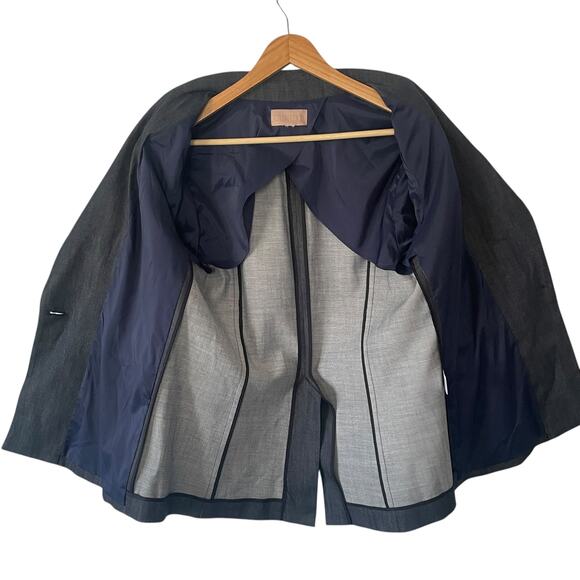 Curete Chambray Womens Blazer Indigo Blue Classic Tailored Tencel Asymmetric - Picture 4 of 7